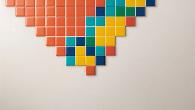 Generative AI colorful mosaic made of small square tiles on a wall