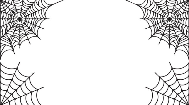 Spooky spider web corner frames illustrated as a clean black and white vector graphic design for festive halloween holiday projects