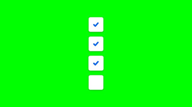 Four sequential checkboxes checking one by one on green screen