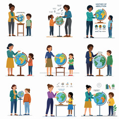Fototapeta premium Educational Scenes Of Teacher And Student Learning Abolition History