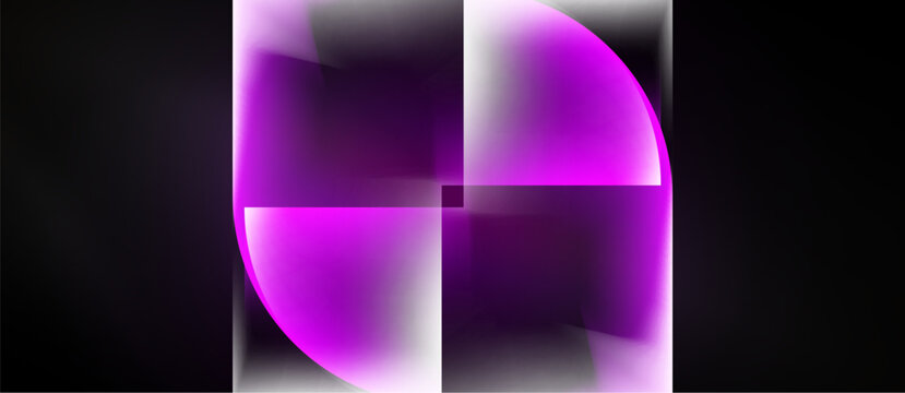 Abstract pink design. Four quarter circles intersect, creating dynamic visual effect. Soft glow surrounds central point. Minimalist composition.