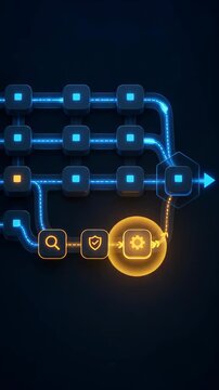 Exception Handling Workflow Stage Correction Loop Process Diagram with Glowing Digital Nodes and Interface on Dark Background