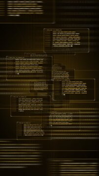 Vertical golden code lines moving cyber tunnel, luxury blockchain technology, financial analytics, cryptocurrency ledger, investment banking, algorithmic trading, corporate fintech presentations