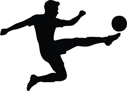 Football Player Kicking Ball Action Silhouette &ndash; Soccer Sport Vector