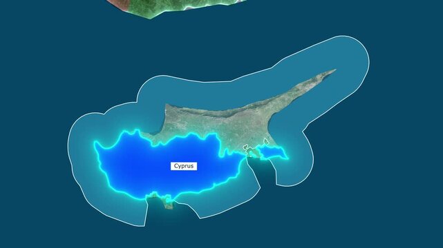 3D Animated Map of Turkey and Cyprus Highlighting Major Rivers, Surrounding Seas, Provinces, and Flag Overlays