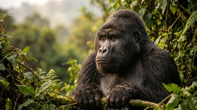 mountain gorilla close up at morning light in volcanoes national park rwanda video