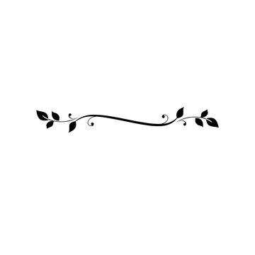 Elegant Floral Divider and Decorative Vine Scroll with Leaves, Black Silhouette Swirl for Design