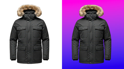 Stylish winter parka jacket with faux fur hood © Sonia
