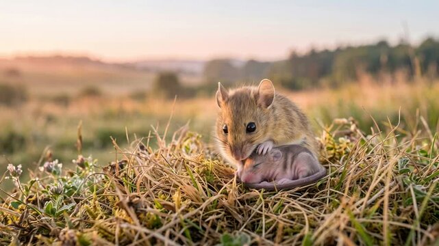 mouse with little one close up at morning light in yellowstone national park wyoming video