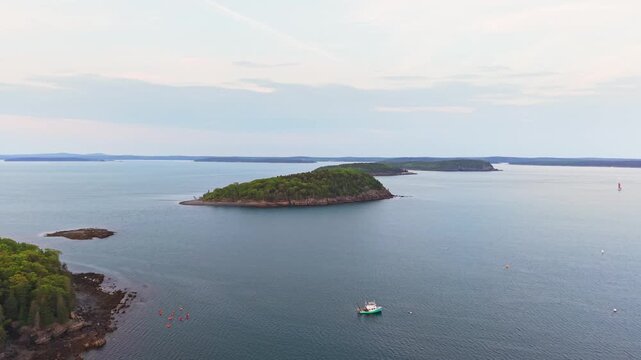 Aerial view of the Porcupine Islands in Frenchman Bay near Bar Harbor