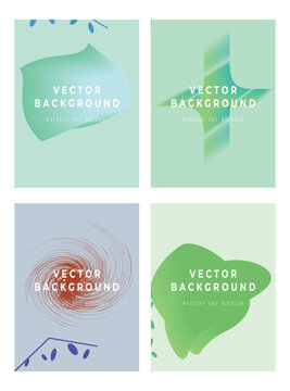 Abstract vector background set with organic fluid shapes, modern minimalist poster templates in mint green and pastel tones, 4 creative cover designs