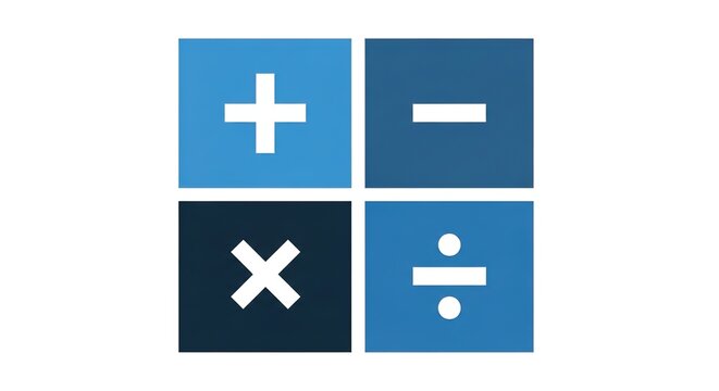 Arithmetic and mathematics calculation solid icon set containing symbols for addition subtraction multiplication and division for accounting education finance and software projects