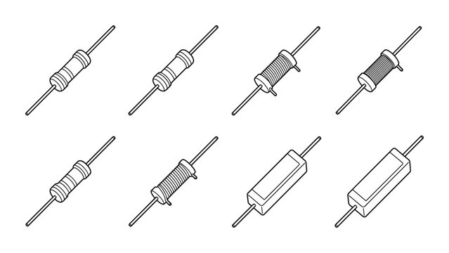 Electrical resistor outline drawing set for electronic circuit diagrams.