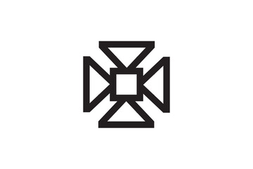 Obraz premium Abstract Geometric Cross Logo | Modern Triangle Maltese Icon Vector for Corporate Security Brand