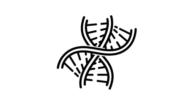 DNA strand helix icon. Double helix structure showing genetic code and chromosome mapping. Black and white outline vector symbol for biological research medicine and science laboratories