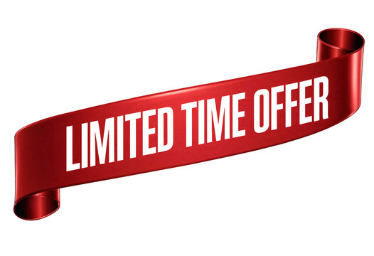 Bright red limited time offer banner ribbon isolated for promotions and sales events