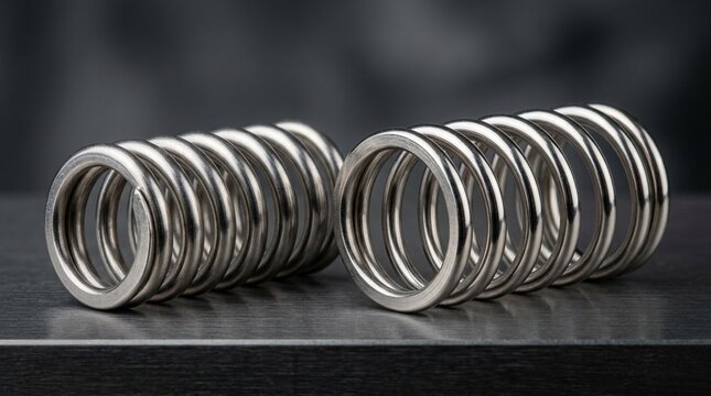 Two Metal Coil Springs, Industrial Components, Mechanical Parts, Close-up