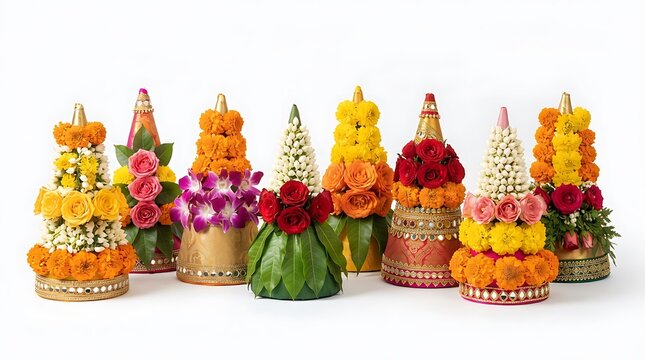 Cone shaped floral decorations for traditional Indian functions