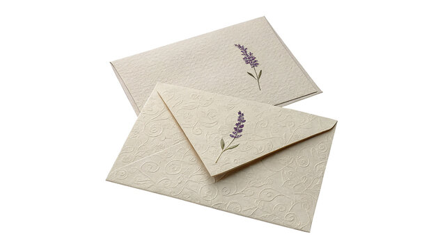 Blank textured beige craft paper envelopes layout isolated on transparent background