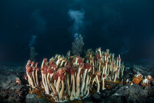 Deep Sea Hydrothermal Vent Colony with Giant Tube Worms