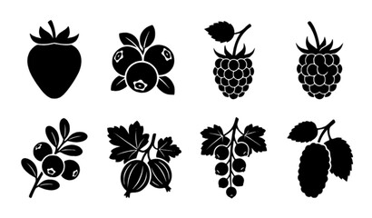 Black and White Berry Silhouette Set – Strawberry Blueberry Raspberry Vector Collection © SIMA