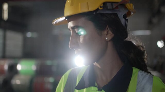 Portrait of smiling female engineer in factory