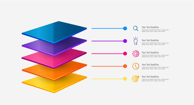 Modern 5 steps isometric stacked layer node infographic template for business presentation vector design