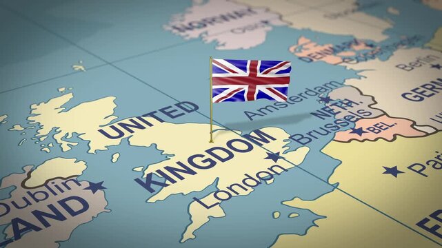 United Kingdom Map with United Kingdom Flag &ndash; Footage for News, Geopolitics, Travel, Education and Documentary Content