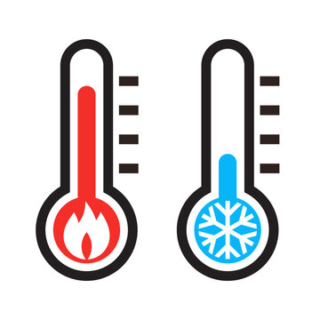 Cold and hot vector icon. Thermometer sign. Temperature symbol.