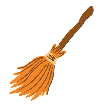 Hand drawn Halloween Witch Broomstick vector illustration isolated on white bakground.