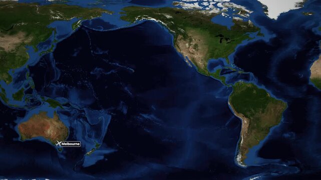 Animated Flight Route Map from Melbourne Australia to Seattle United States