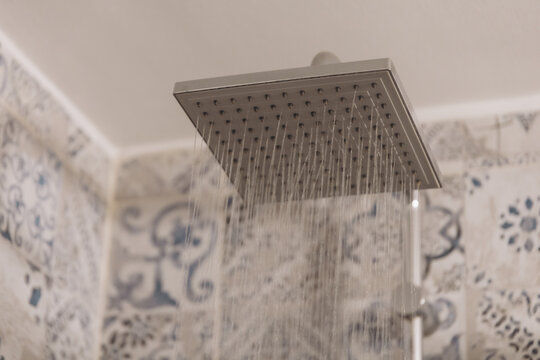 Rain Shower Head close-up, Square Chrome Luxury Fixture