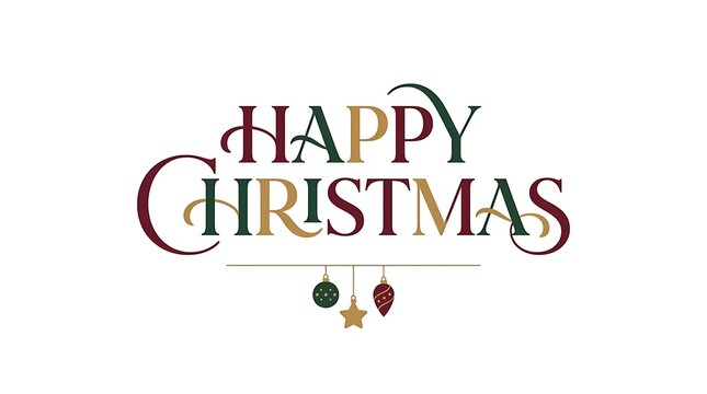Festive happy christmas typography with decorative elements on a white background