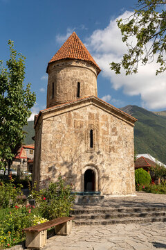 The ancient Kish Albanian Church surrounded by a garden in the village of Kish near Shaki, Azerbaijan. 