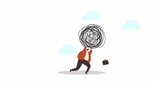 Businessman Running with Tangled Burden, Symbolizing Stress and Work Challenges