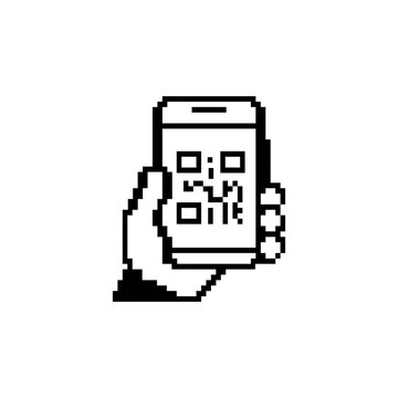 Hand holding smartphone qr code