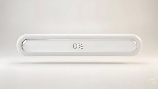 3D Render of a Glass Capsule Loading Bar Displaying 0 Percent Progress on a Minimalist White Background