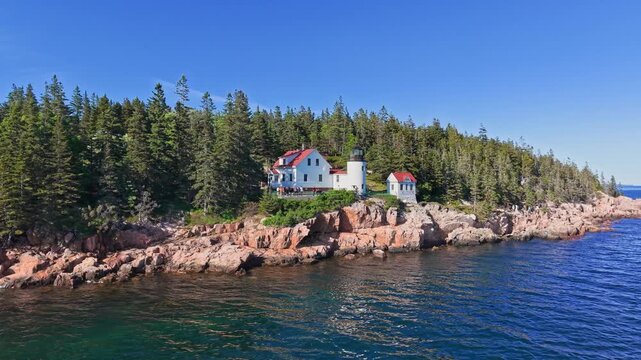 Aerial view of Bass Harbor Head Light on the Maine coast