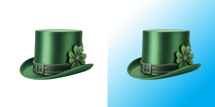 Green top hat with a clover leaf decoration for saint patricks day celebration
