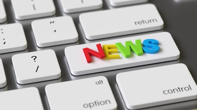 news on the keyboard of a latop, 3d rendering,conceptual image. online  news and web concepts.