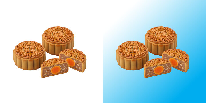 Delicious traditional mooncakes for the chinese mid autumn festival isolated on white background