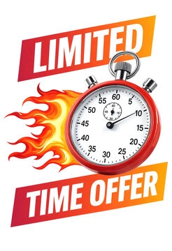 Bright stopwatch with flames illustrating limited time offer sale promotion and urgency concept