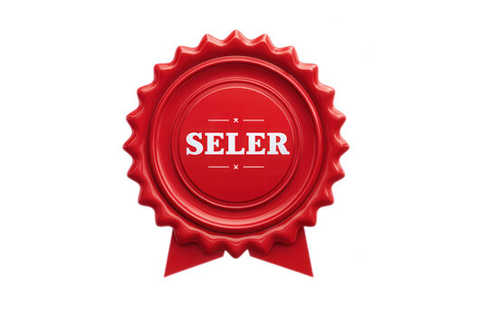 Red Glossy 3D Seller Badge Icon Isolated on White Background