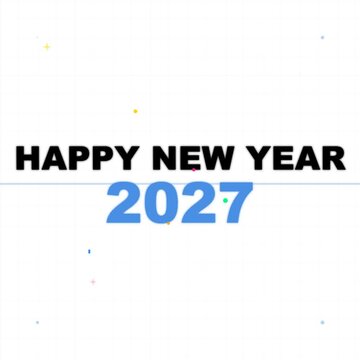 Kinetic SVG animation featuring countdown five to one for Happy New Year 2027 with celebratory