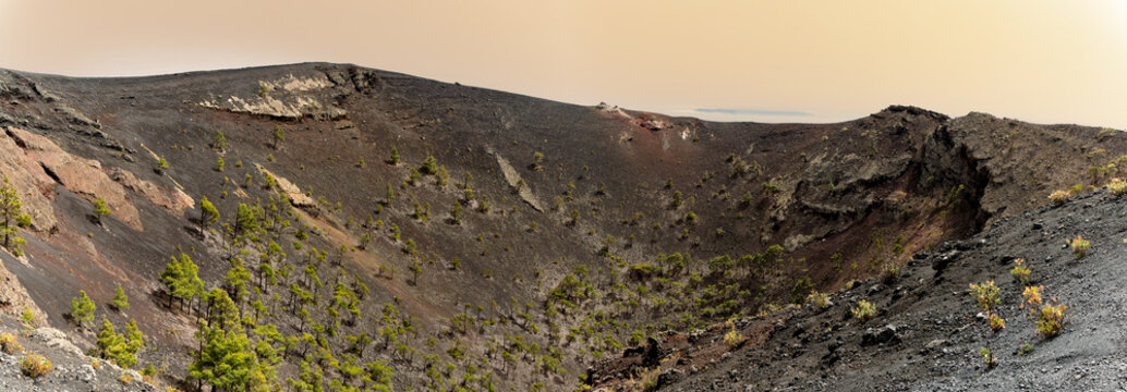Crater of the Volcan de San Antonio, a volcano near Fuencaliente in the south of La Palma, Canary Islands, Spain.