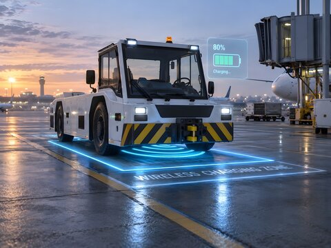 Wireless charging technology for electric airport tow tractor
