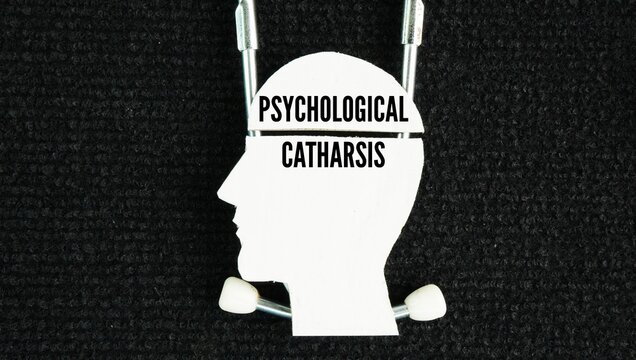 The shape of the head with the word Psychological catharsis is the process of releasing repressed, pent-up emotions&mdash;such as anger, grief, or fear&mdash;to achieve relief, emotional renewal, and cognitive 