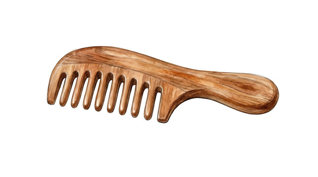 Wooden comb isolated on transparent background
