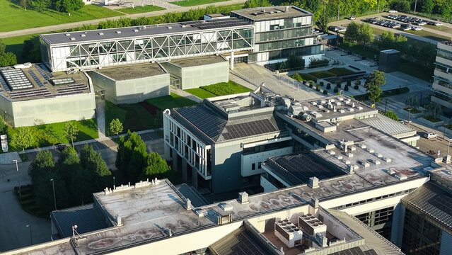 Aerial view of modern artificial intelligence computing facility