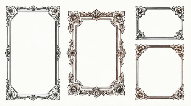 Elegant vintage frames with floral motifs and ornate borders.